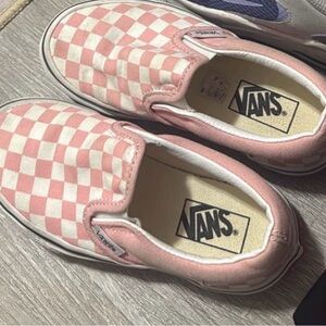 Vans Kids Pink and White Checkered Slip-On Sneakers
